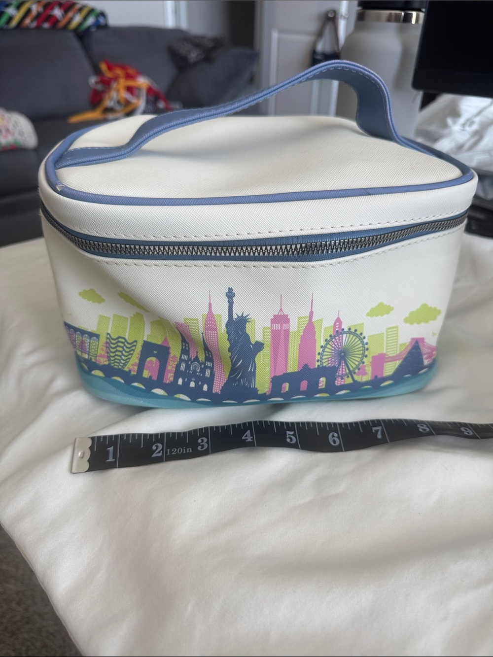 White and Blue City Skyline Cosmetic Bag